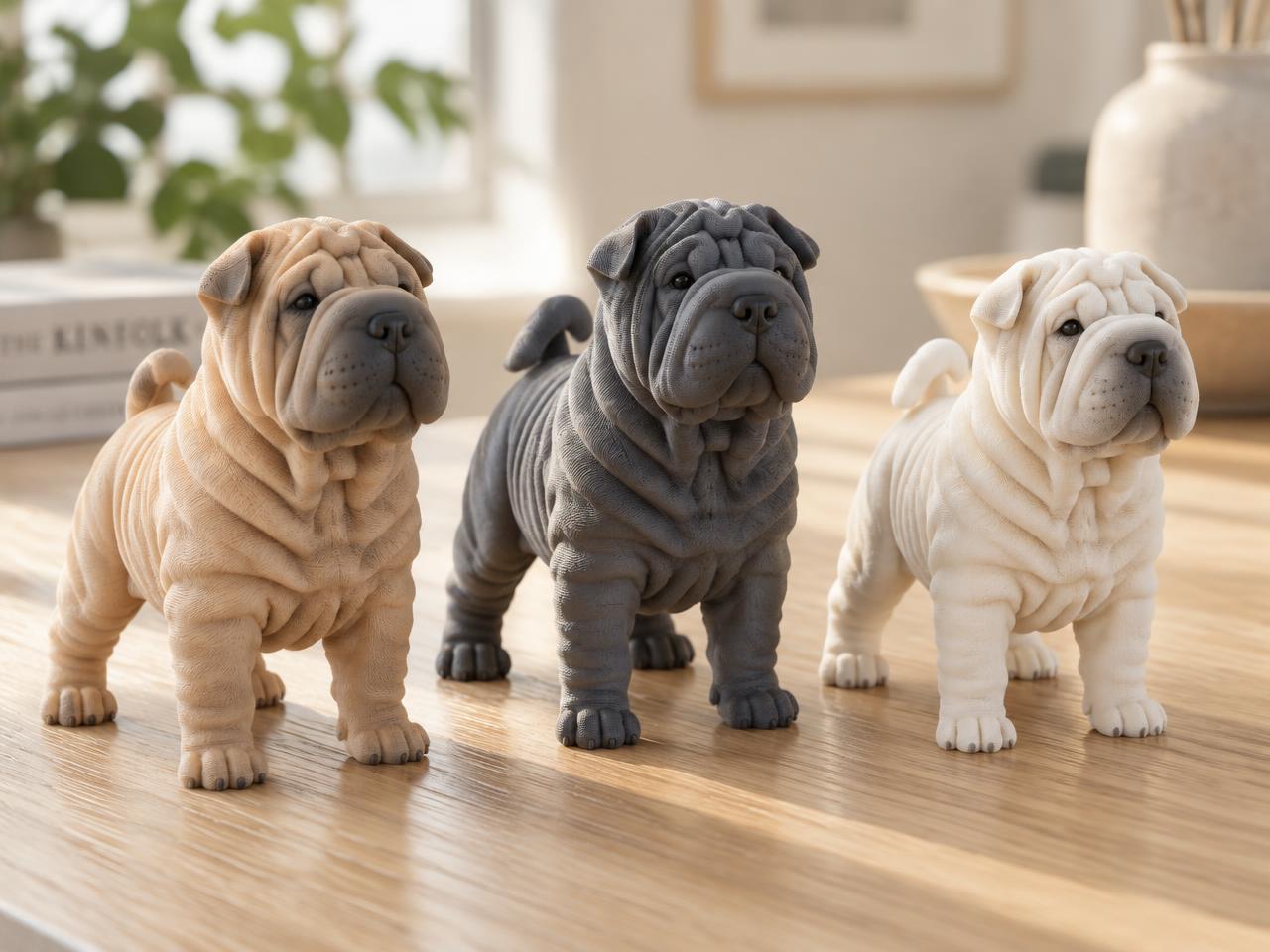 Drei fertige Mini-Pei-Figuren